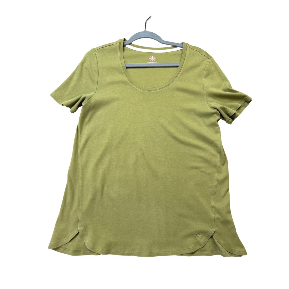 Isaac Mizrahi Essentials Tee Womens L Green Excellent Pima Cotton Scoop Neck